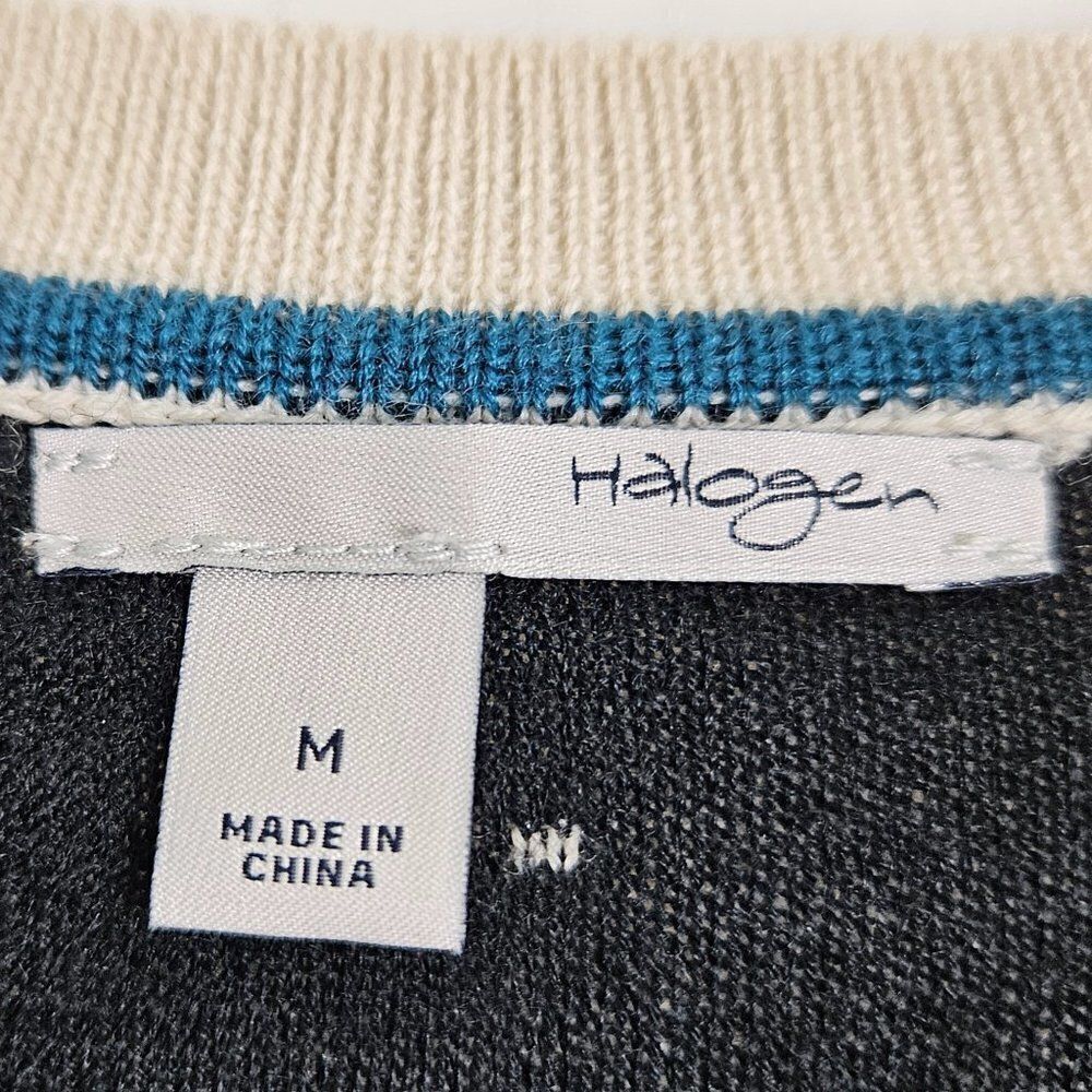 Halogen Cream Wool Cardigan with Black Geometric Pattern & Blue Trim - Picture 4 of 10